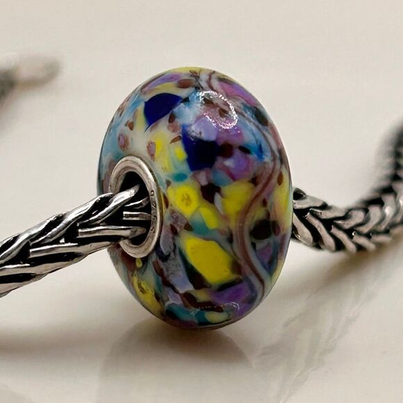 TROLLBEADS Authentic TrollStone LAA 925S Purple Yellow Blue Pink Confetti Swirl - Picture 9 of 9